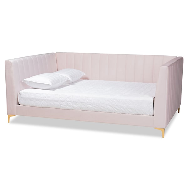 Baxton Studio Oksana Modern Glam and Luxe Light Pink Velvet Fabric and Gold Finished Queen Size Daybed 174-10986-Zoro - main